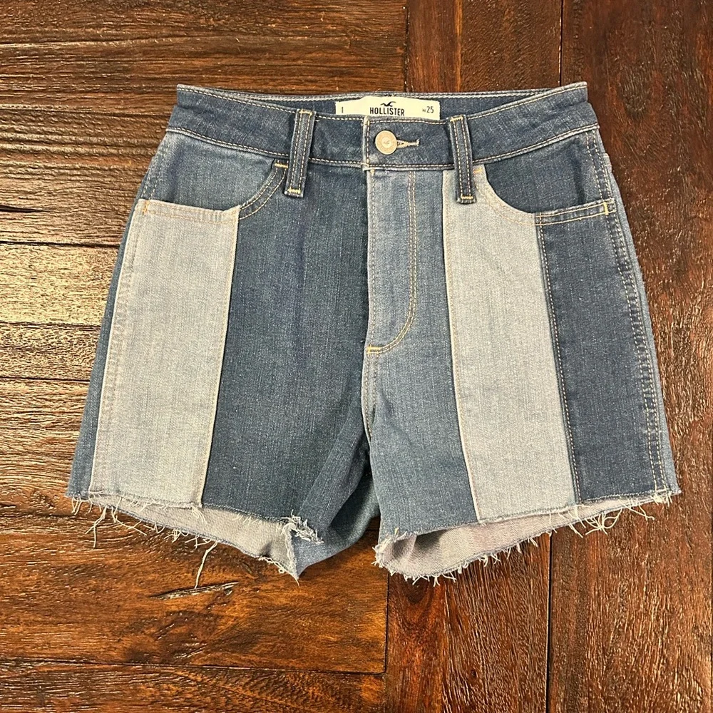 Hollister Women’s Two-Tone Blue Patchwork Denim Shorts